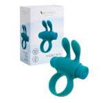 Ерекційне віброкільце Pleasures Premium Rabbit Ring бірюзове, зі знімною віброкулею та вушками