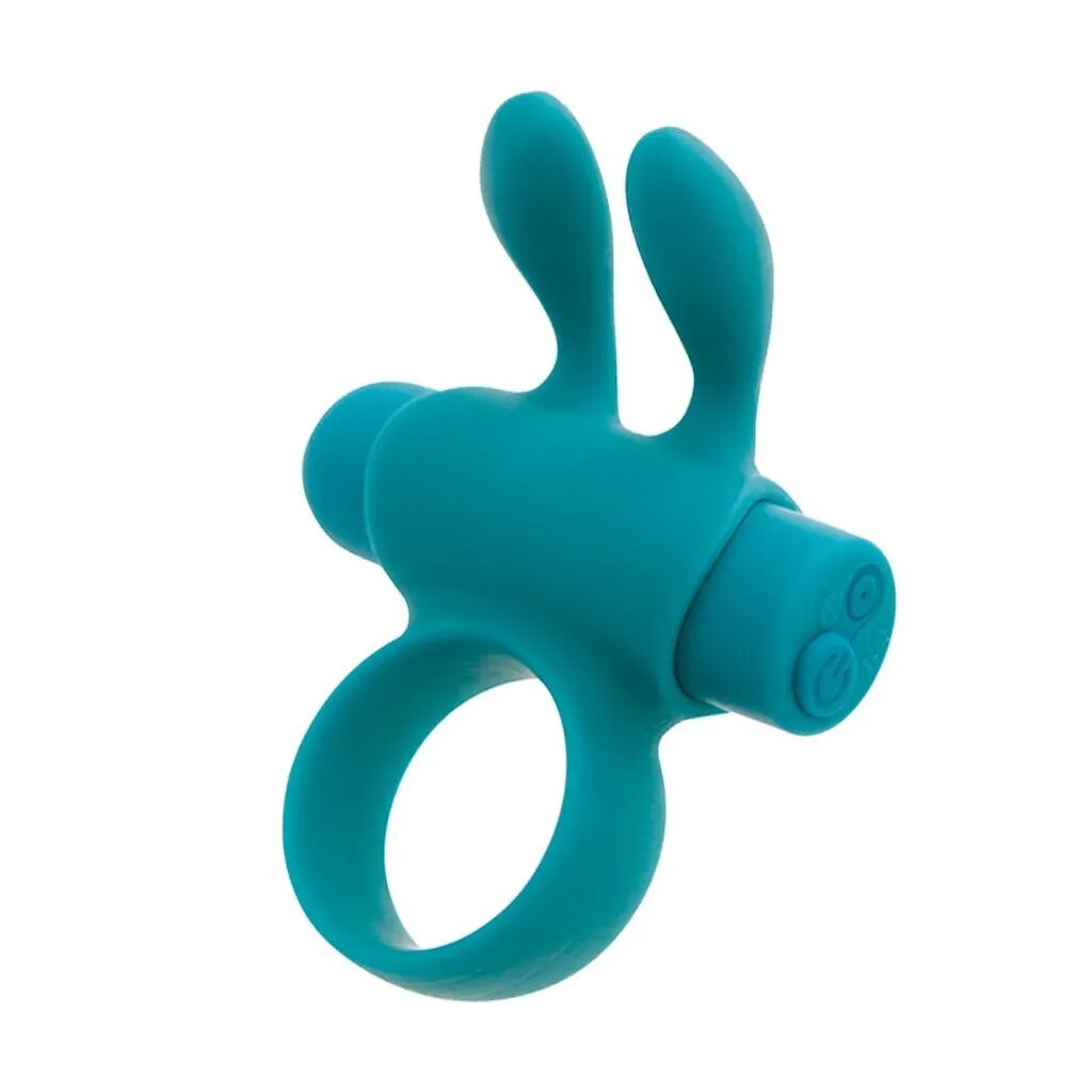 Ерекційне віброкільце Pleasures Premium Rabbit Ring бірюзове, зі знімною віброкулею та вушками