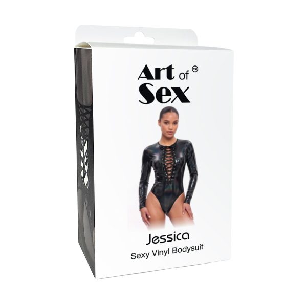 Вінілове боді з рукавами Art of Sex - Jessica, з ефектом мокрого оксамиту, розмір